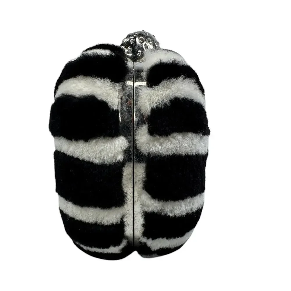 Alexander McQueen UK Bag Mink Skull Brittania Minaudiere Fur Clutch Union Jack